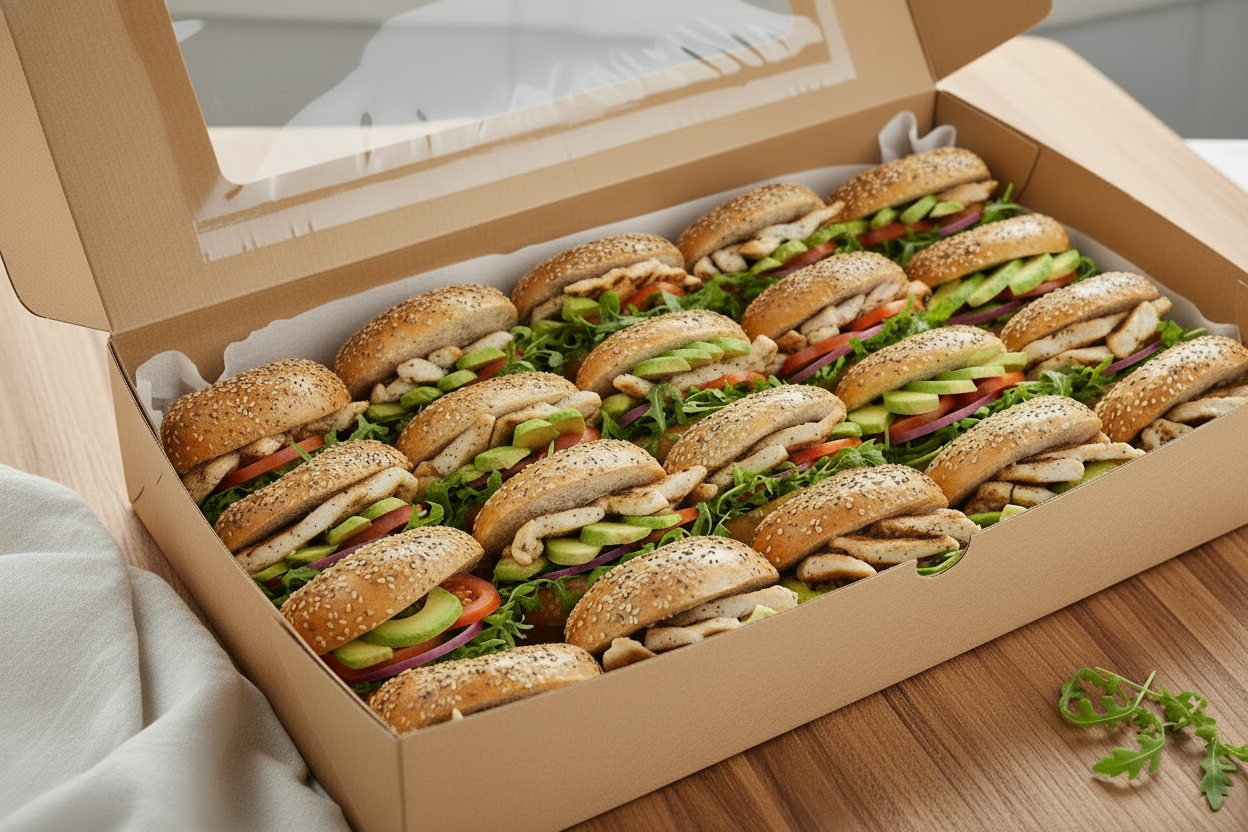 Toasted everything bagel filled with Chicken, Avocado, tomato, red onion, arugula 